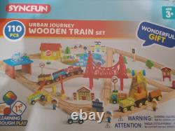 110PCS Wooden Train Set Toy Magnetic Trains with Wooden Track Set for Kids