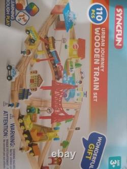 110PCS Wooden Train Set Toy Magnetic Trains with Wooden Track Set for Kids