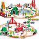 112-piece Wooden Train Set For Toddler Double-sided Train Tracks, Compatible W