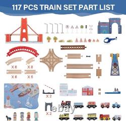 117Pcs Wooden Train Tracks Lot Railway Pieces Set Play for Thomas the Train Brio