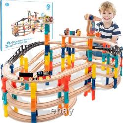 120Pcs Wooden Train Tracks Set, 398-inch Track Expansion, Toddler Railway Bri