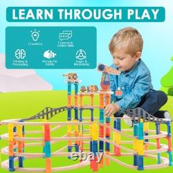 120Pcs Wooden Train Tracks Set, 398-inch Track Expansion, Toddler Railway Bri