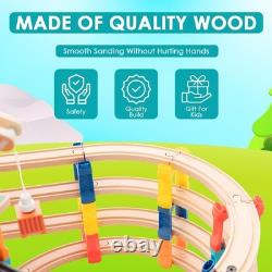 120Pcs Wooden Train Tracks Set, 398-inch Track Expansion, Toddler Railway Bri