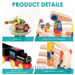 120Pcs Wooden Train Tracks Set, 398-inch Track Expansion, Toddler Railway Bri