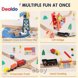 121PCS Wooden Train Set with Storage Bag Busy Port City Wooden Train Track Set