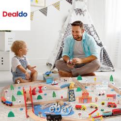 121PCS Wooden Train Set with Storage Bag Busy Port City Wooden Train Track Set