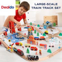 121PCS Wooden Train Set with Storage Bag Busy Port City Wooden Train Track Set