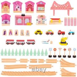 75PC Wooden Train Set with Train Table Wooden Train Track Set Kids Toy