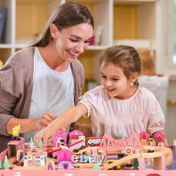 75PC Wooden Train Set with Train Table Wooden Train Track Set Kids Toy