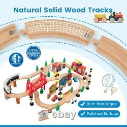 80 Pcs Kids Solid Wood Train Track Set & Table with Reversible Removable Tabletop