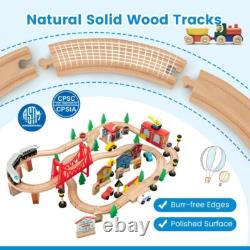80PCS Toddlers Wooden Train Track Table Set 2-in 1 Reversible Tabletop Gift Kids