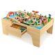 84-pcs Kids Solid Wood Train Track Set, Reversible Detachable Tabletop With Drawer