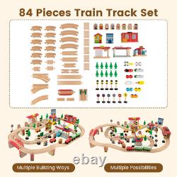 84-Piece Wooden Train Set with Reversible and Detachable Tabletop