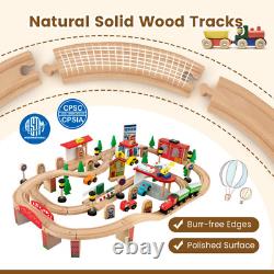 84-Piece Wooden Train Set with Reversible and Detachable Tabletop