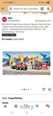 BRIO World Cargo Railway Deluxe Wooden Track Train Set Battery-Powered Engi