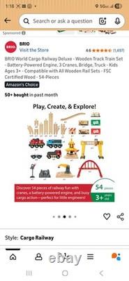 BRIO World Cargo Railway Deluxe Wooden Track Train Set Battery-Powered Engi