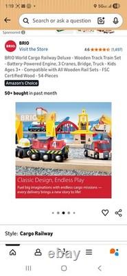 BRIO World Cargo Railway Deluxe Wooden Track Train Set Battery-Powered Engi