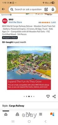 BRIO World Cargo Railway Deluxe Wooden Track Train Set Battery-Powered Engi