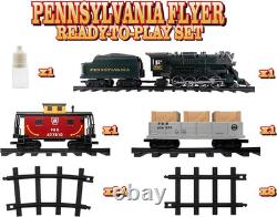 Battery-Operated Pennsylvania Flyer Freight Toy Train Set with Bluetooth, Locomo
