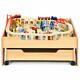 Costway Kids Wooden Train Track Railway Set Table With 100 Pieces Storage Drawer