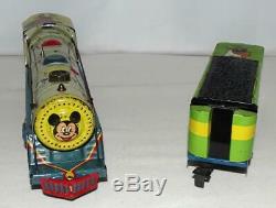 DISNEY1950'sMICKEY MOUSE METEOR TRAIN SET+BELL RING+SPARKING ACTION+TRACK+EX