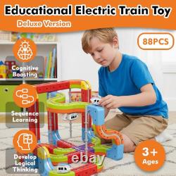 Electric 2 Trains Set Tracks, DIY Toy Train Race Tracks, 3D Infinity Modular Cub