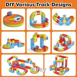 Electric 2 Trains Set Tracks, DIY Toy Train Race Tracks, 3D Infinity Modular Cub