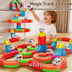 Electric 2 Trains Set Tracks, DIY Toy Train Race Tracks, 3D Infinity Modular Cub