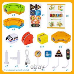 Electric Train Set with Flexible 3D Race Track, 48 Pc Modular Clip-Fit Layout wi