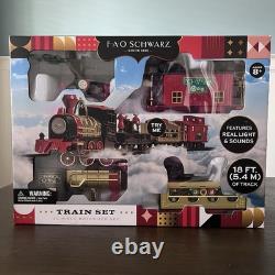 FAO Schwarz Holiday Train Motorized Train Set 30 Pieces With Light Sound NEW