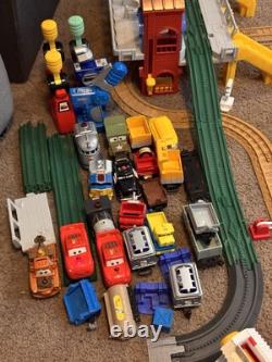 Fisher Price GeoTrax Train Set Buildings Track and Cars Lot Of 170+ Piece Disney