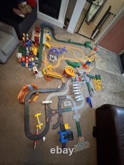 Fisher Price GeoTrax Train Set Buildings Track and Cars Lot Of 170+ Piece Disney