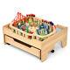 Gymax Wooden Kids Train Track Railway Set Table With100 Pieces Storage Drawer