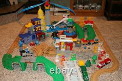 HUGE Lot Fisher Price Geo Trax Train Set Trains Track Buildings Airport Plane