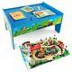 Kids Wooden Train Track Set And Table 80 Pcs 2-in-1 Reversible Tabletop
