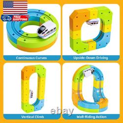 Klickrail Electric Train Set Flexible Race Track for Kids 4 6 7 8, 88 Pcs Car Tr