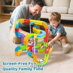 Klickrail Electric Train Set Flexible Race Track for Kids 4 6 7 8, 88 Pcs Car Tr