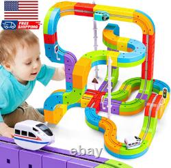 Klickrail Electric Train Set Flexible Race Track for Kids 4 6 7 8, 88 Pcs Car Tr