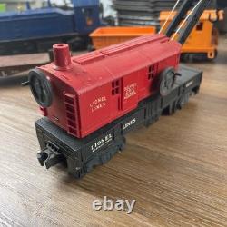 Lionel Electric Train Set Lot Blue Locomotive Red Crane Jersey Central with Tracks