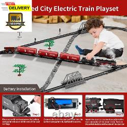 Model Train Set, Electric Toy Train with 3 Way Smoke Locomotive, 5 Train Cars, L