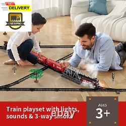 Model Train Set, Electric Toy Train with 3 Way Smoke Locomotive, 5 Train Cars, L