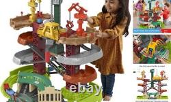 Multi-Level Toy Track Set, Trains & Cranes Super Tower with Action Station