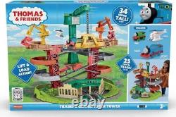 Multi-Level Toy Track Set, Trains & Cranes Super Tower with Action Station