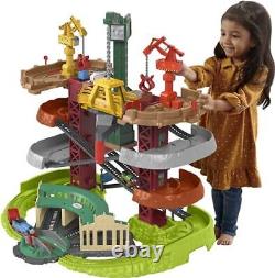 Multi-Level Toy Track Set, Trains & Cranes Super Tower with Action Station