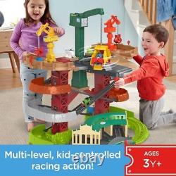 Multi-Level Toy Track Set, Trains & Cranes Super Tower with Action Station