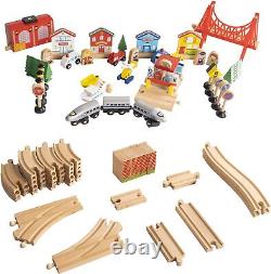 Multicolor Wooden Train Track Railway Buildings City Table Toy Set For Kids