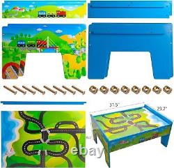 Multicolor Wooden Train Track Railway Buildings City Table Toy Set For Kids