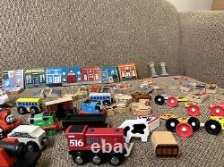 Nearly 200 Piece Wooden Train Track Lot Railway Set Accessories Cars, People