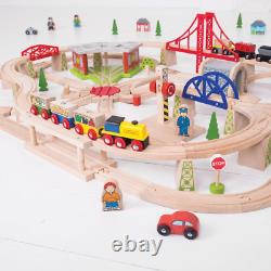 Rail 130Pc Freight Wooden Train Set Freight Kids Train Set with Storage Box, W