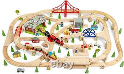 Rail 130Pc Freight Wooden Train Set Freight Kids Train Set with Storage Box, W